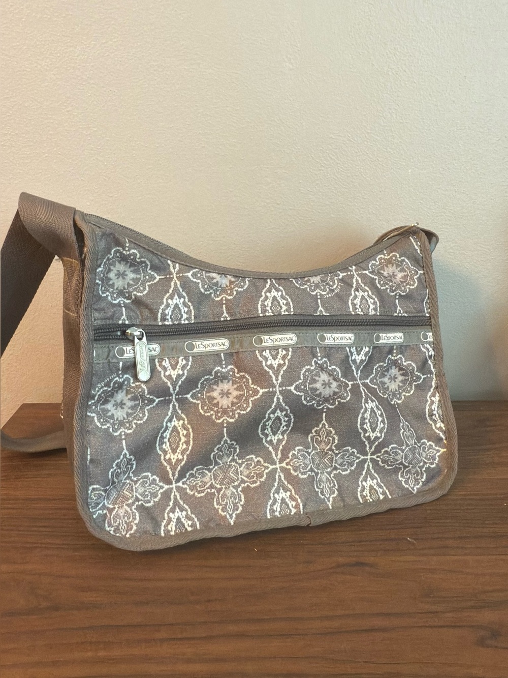 Lesportsac Classic Hobo shoulder bag in vintage gray print.